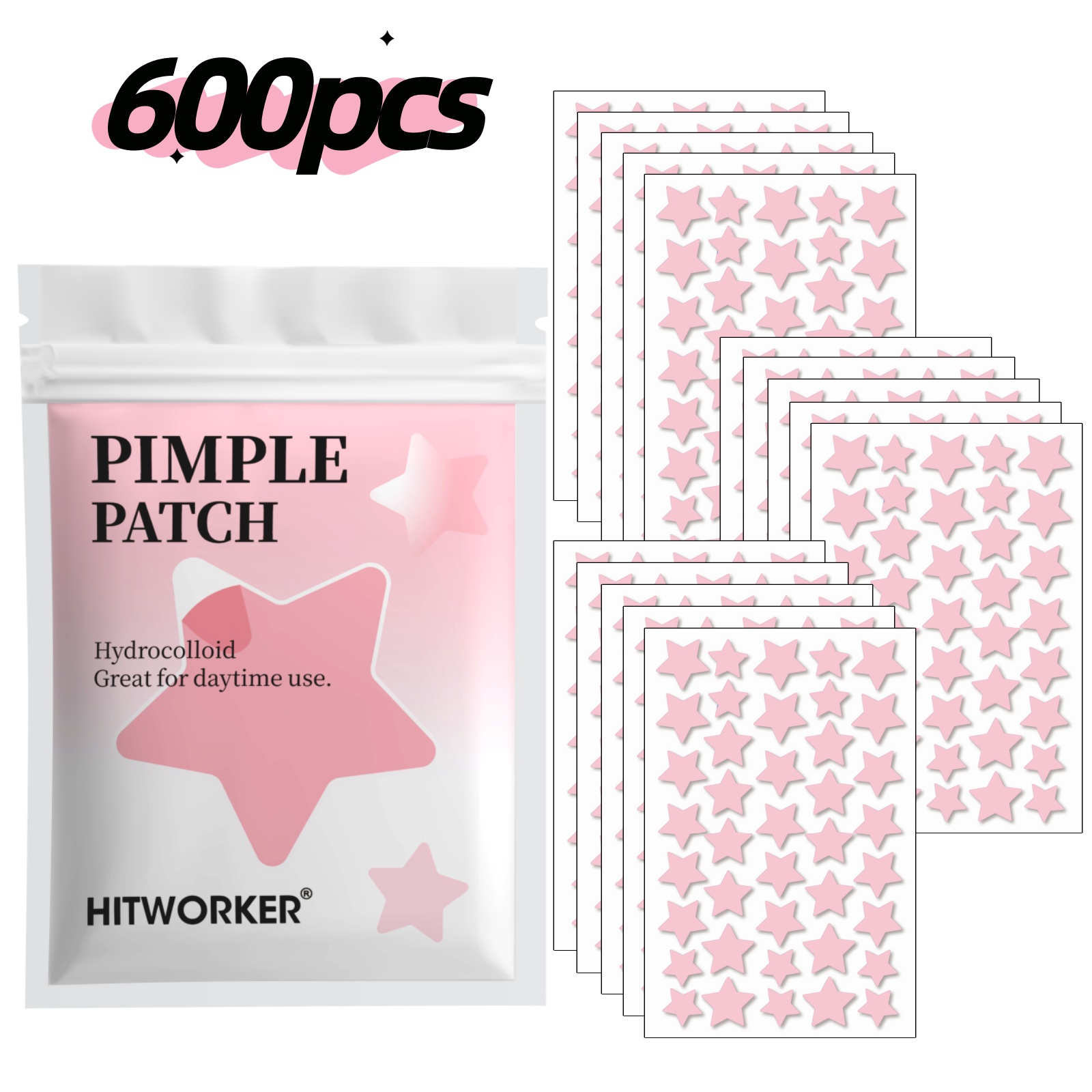 Tea Tree Spot Treatment - 600 stuks roze ster acnepleisters, pentagramdesign