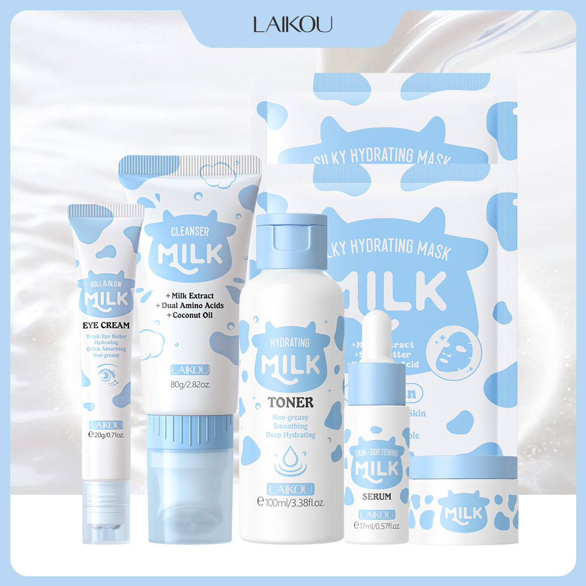 Skincare Glow Glowing - LAIKOU 6-delige Melk Hydraterende Huidverzorgingsset Reinigingsmiddel
